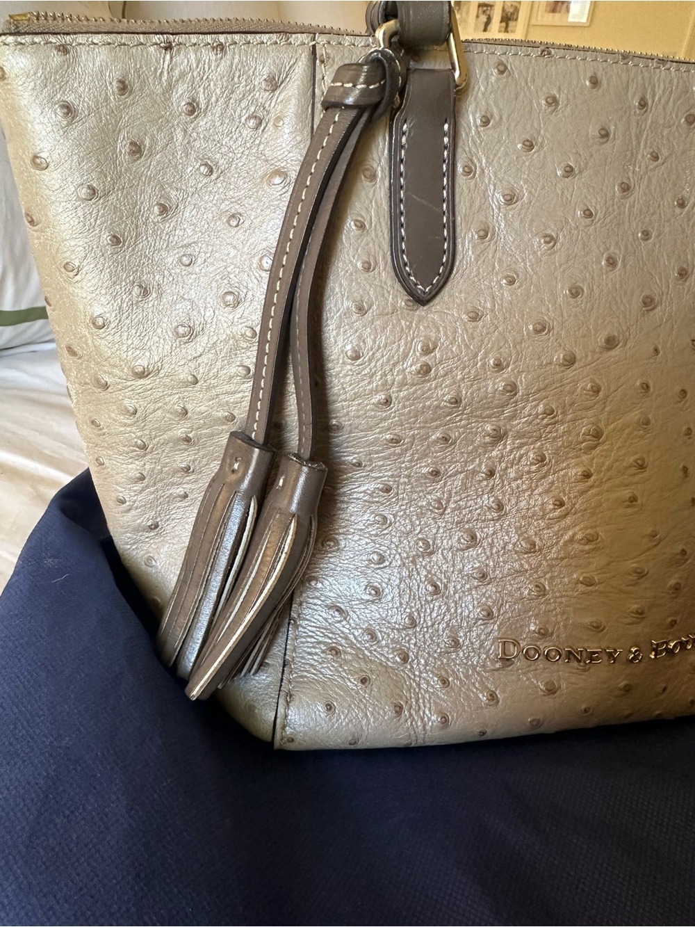 Dooney & Bourke Metallic Cream Ostrich-Embossed Tote with Wallet - Picture 6 of 13
